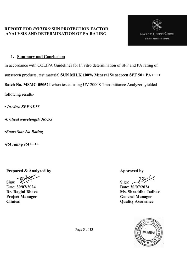 SUN MILK 100% MINERAL SUNSCREEN SPF 50 PA++++