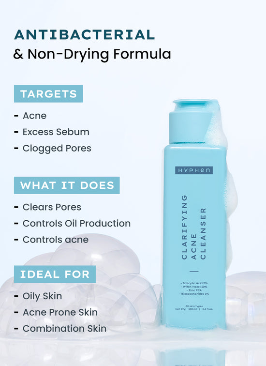 Hyphen Clarifying Acne Cleanser with 2% Salicylic Acid - key ingredient breakdown infographic