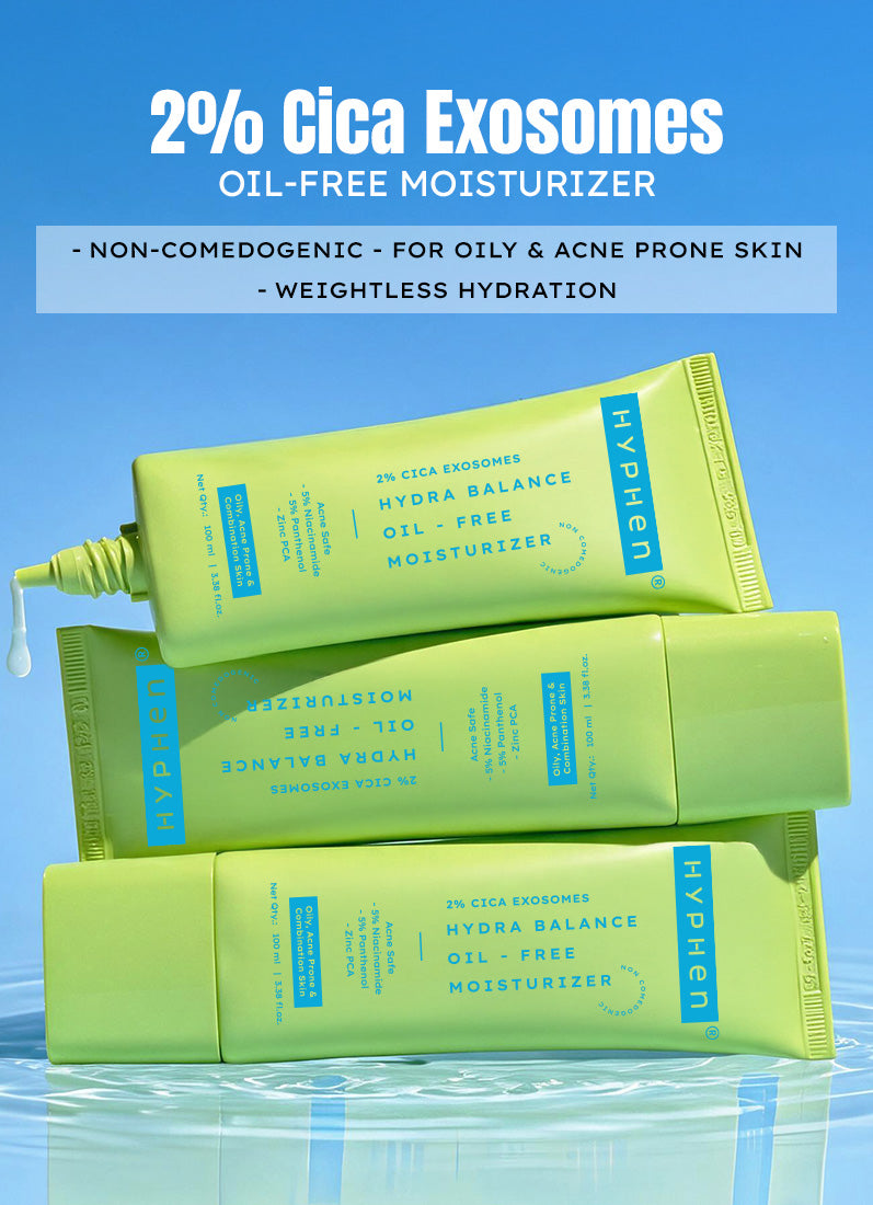 Hyphen 2% Cica Exosomes Oil-Free Moisturizer 100ml - three tubes on water, non comedogenic weightless hydration