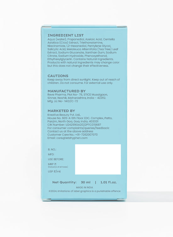 Hyphen Anti Acne Face Serum with 10% Azelaic Acid & 2% Salicylic Acid - certifications and product safety credentials