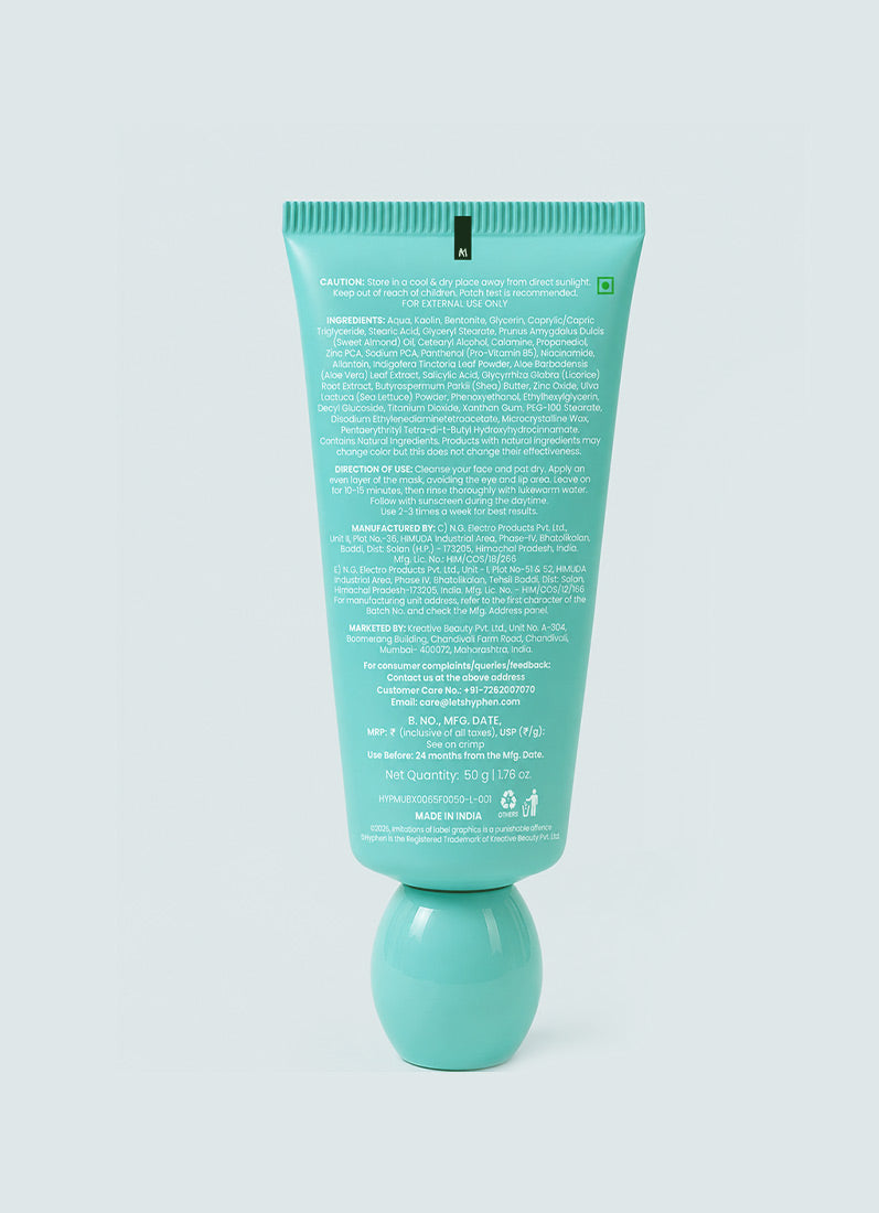 Hyphen Triple Clay Brightening Face Mask 50g - back of pack ingredients, directions and manufacturer panel