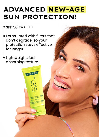 Hyphen All I Need Sunscreen SPF 50 PA++++ 50ml - broad-spectrum protection key claims