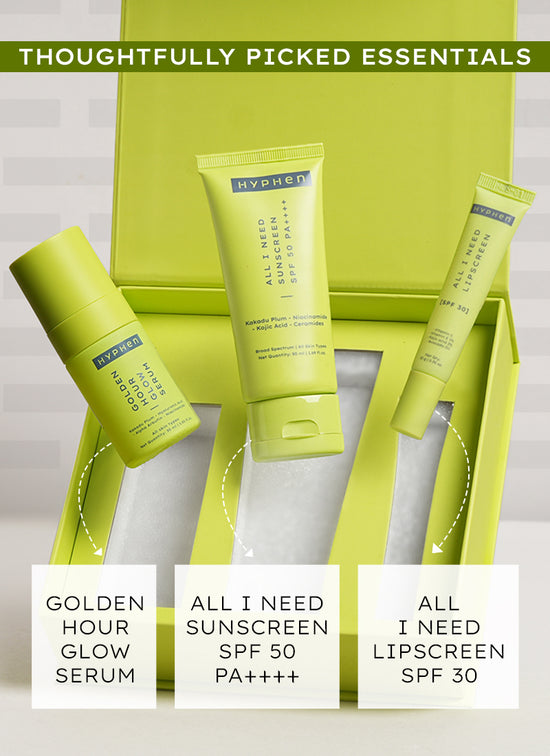 Hyphen Daily Glow Essentials Gift KIT - key ingredient breakdown infographic