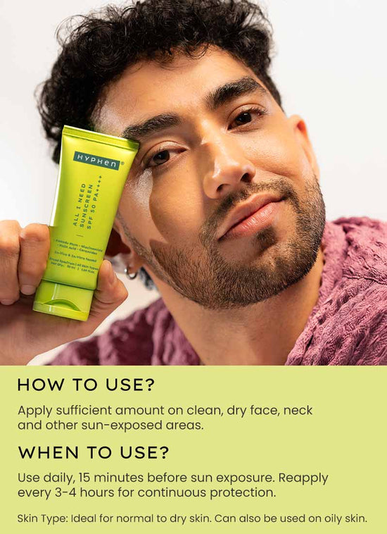 Hyphen All I Need Sunscreen SPF 50 PA++++ 50ml - model applying sunscreen to face