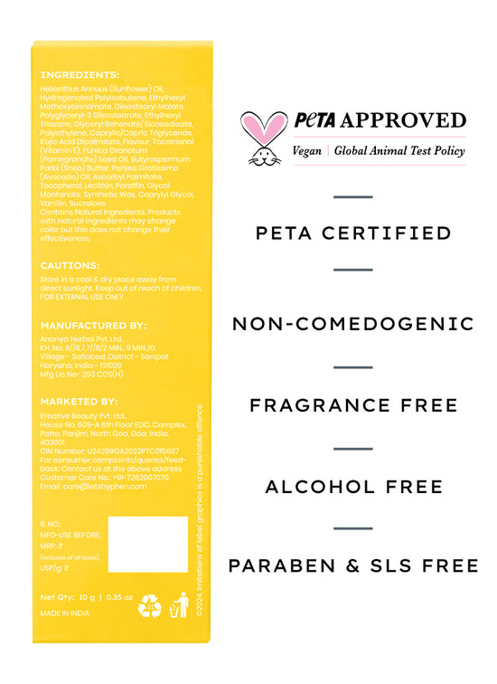 Hyphen Mango LIP Screen SPF 50 PA++++ With 2% Kojic Acid - certifications and product safety credentials