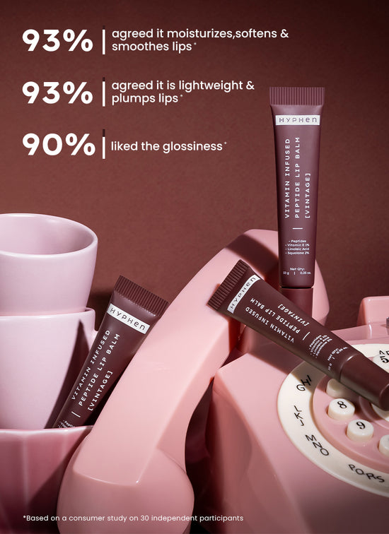 Hyphen VIP Vintage LIP Balm With 1% VIT E, 2% Squalane & Peptides - ingredient synergy and formulation chart