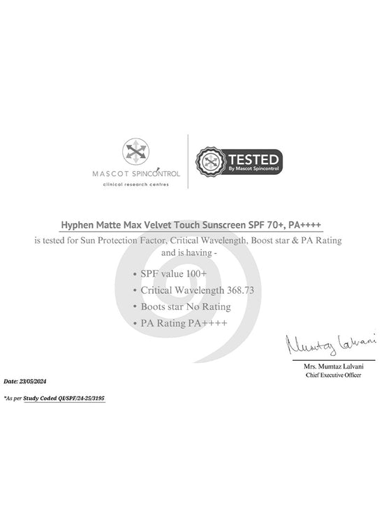 Hyphen Matte Max Velvet Touch Sunscreen SPF 70+ PA++++ - product detail image 12