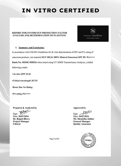 Sun milk 100% mineral sunscreen SPF 50 PA++++ | 50 ml