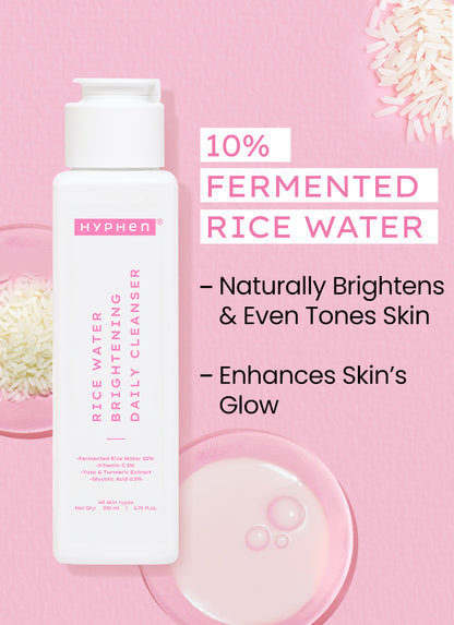 Hyphen 10% Fermented Rice Water Cleanser - 1% VIT C & 0.5% Glycolic Acid - back-of-pack ingredients panel