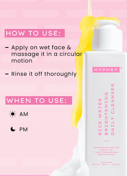 10% FERMENTED RICE WATER BRIGHTENING CLEANSER - 1% VITAMIN C & 0.5% GLYCOLIC ACID (200 ML)