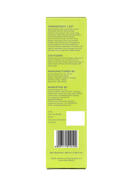 Hyphen Oil Control & Exfoliating Cleanser with 2% AHA BHA - ingredient synergy and formulation chart