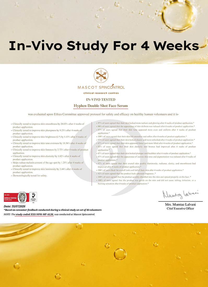 Hyphen Double Shot Radiance Lift Face Serum 50ml - in vivo four week clinical efficacy certificate, Mascot Spincontrol