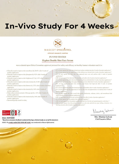 Hyphen Double Shot Radiance Lift Face Serum 50ml - in vivo four week clinical efficacy certificate, Mascot Spincontrol